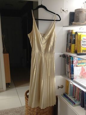 & Other Stories Shimmery Cream Pleated Midi Slip Dress